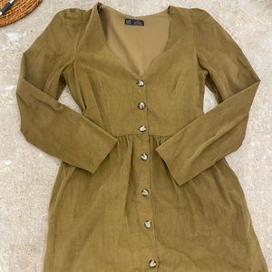 Zara Brown Corduroy Button-Down Mini Dress Size Small